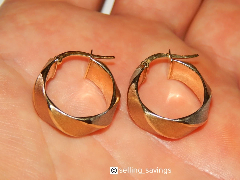 14K YELLOW WHITE ROSE GOLD MILOR MATTE FINISH LEVERBACK BACK ROUND HOOP EARRINGS - Image 3 of 4