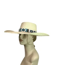Big Bend Saddlery Alpine Texas Palm Leaf Wide Brim Vaquero Hat w/ Beaded Hatband