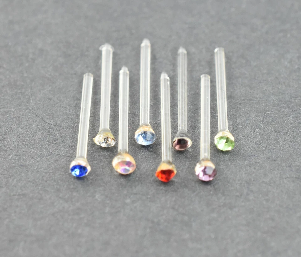 Pacote com 2 pinos de nariz 20g 2mm pedra preciosa acrílico flexível anel de pino de nariz reto - Imagem 2 de 3