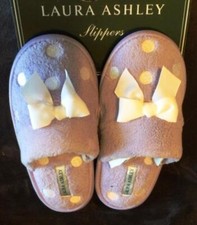 Laura Ashley Lavender White Polka Dot Slip On Scuff Style Slippers Ladies