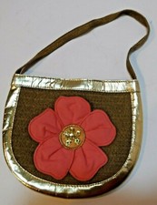 Gymboree Girls Spring Straw-look Purse Shoulder Pink Flower Sequins Gold Fabric