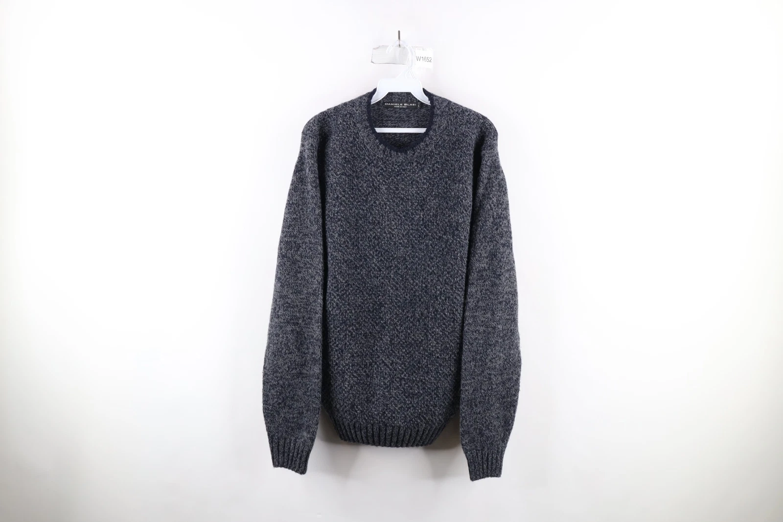 Vintage 90s Streetwear Mens Large Blank Wool Blend Knit Crewneck Sweater Blue