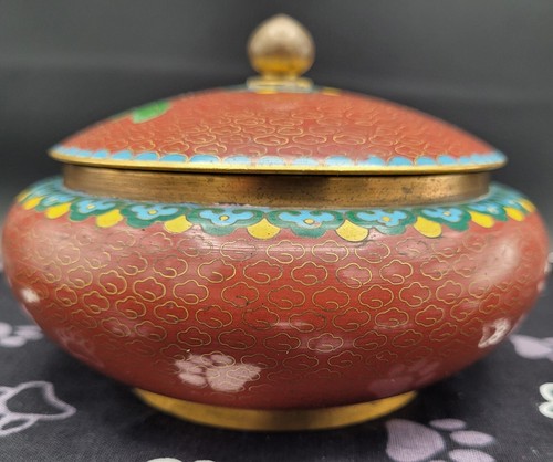Vintage chinesische Cloisonne runde überdachte Box Blumendesign - Bild 4 von 13