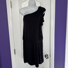 EXPRESS Black One Shoulder Ruffle Detail Drop Waist Dress Women’s Size Medium M