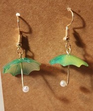 Adorable New 3D Acrylic Umbrella Dangle Earrings "Green"