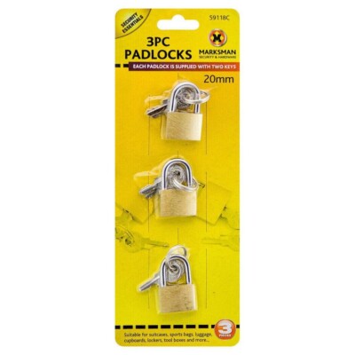 20mm Mini Vorhängeschloss 3 Stück für kleine Sporttasche Koffer Gepäck Messing Schloss mit Schlüssel