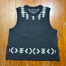 Pendleton 100 Lambs Wool Sweater Vest Mens Large Geometric Print Charcoal Gray