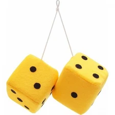 3" Yellow Fuzzy Dice with Black Dots - Pair VPADICEYLB vintage parts usa muscle