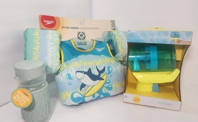 Speedo Kids Shark Swim Vest + Underwater Bubble Maker + Sensory Water Bottle NEW