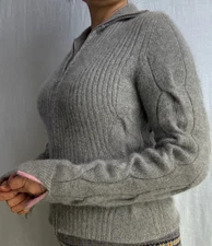 IISLI New York 100% Cashmere Zip Cardigan Gray Ribbed Cable Knit Fluffy Fits S