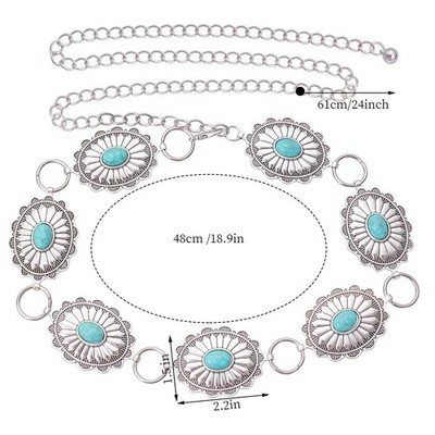 Turquoise Western Concho Chain Belt for Cowgirl Cowboy Metal 