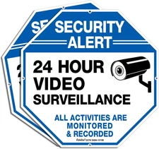 2 Pack Rust-Free Metal Security Camera Sign 24HR Video Surveillance Outdoo Sign
