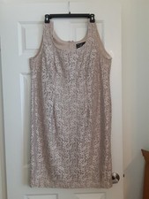 Alex Evenings Floral Sparkle Lace Overlay Dress Women 16W Light Taupe Formal