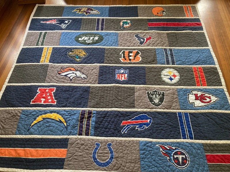 Pottery Barn PB Teen NFL, AFC Football Quilt Blanket 82x85 USED GOOD CONDITION