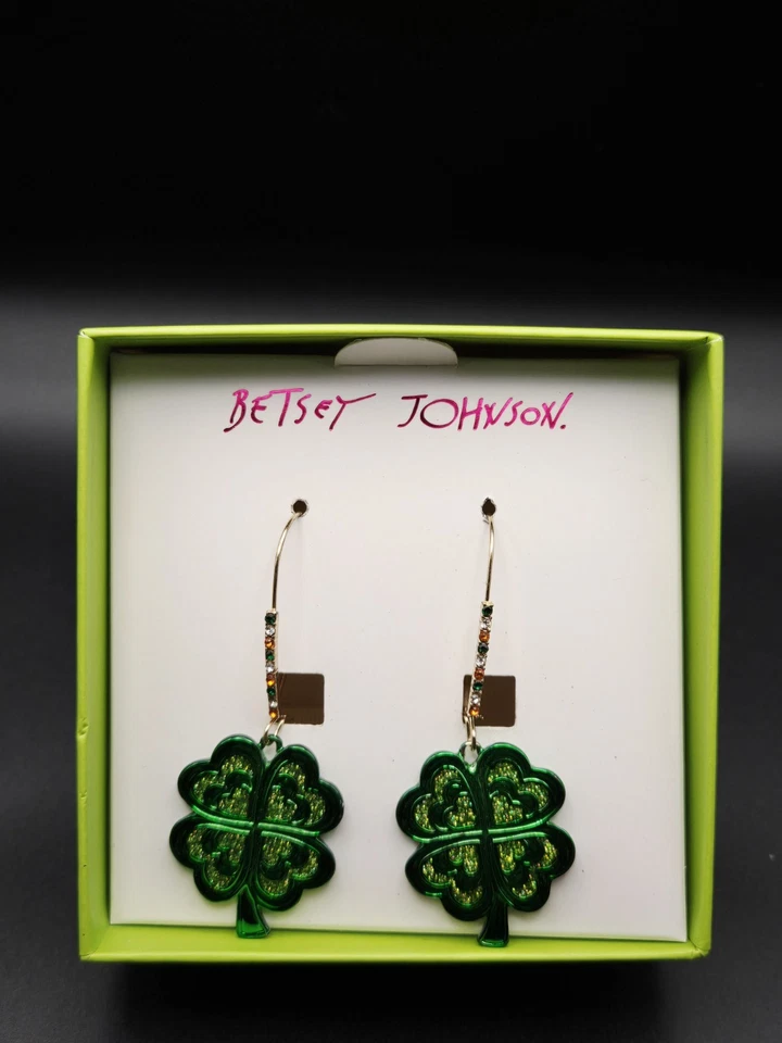 Pendientes colgantes Betsey Johnson 4 hojas trébol estrás, 2,5" Foto 2 de 4