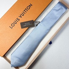 Louis Vuitton Monogram Damier Silk Necktie Light Blue Unused Brand