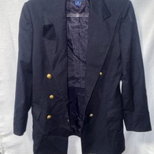 Vintage Ralph Lauren Women's Double Breasted Navy Wool Blazer with Gold Buttons