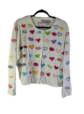 Vintage 90s Michael Simon Lite Womens XL Rainbow Hearts Lips Cardigan Sweater