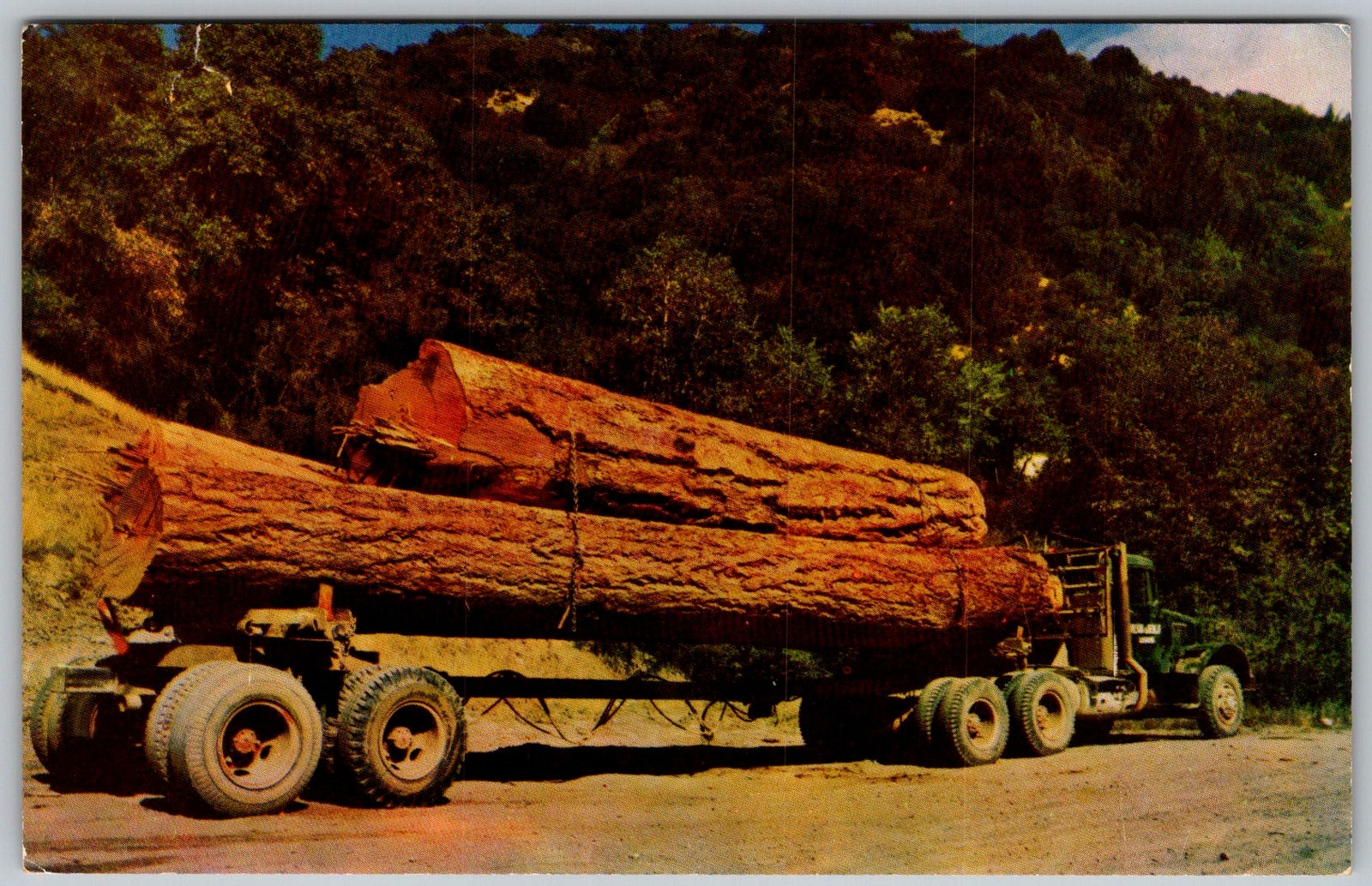 Vtg Postcard Log Hauler Truck Shelton, WA 1950s
