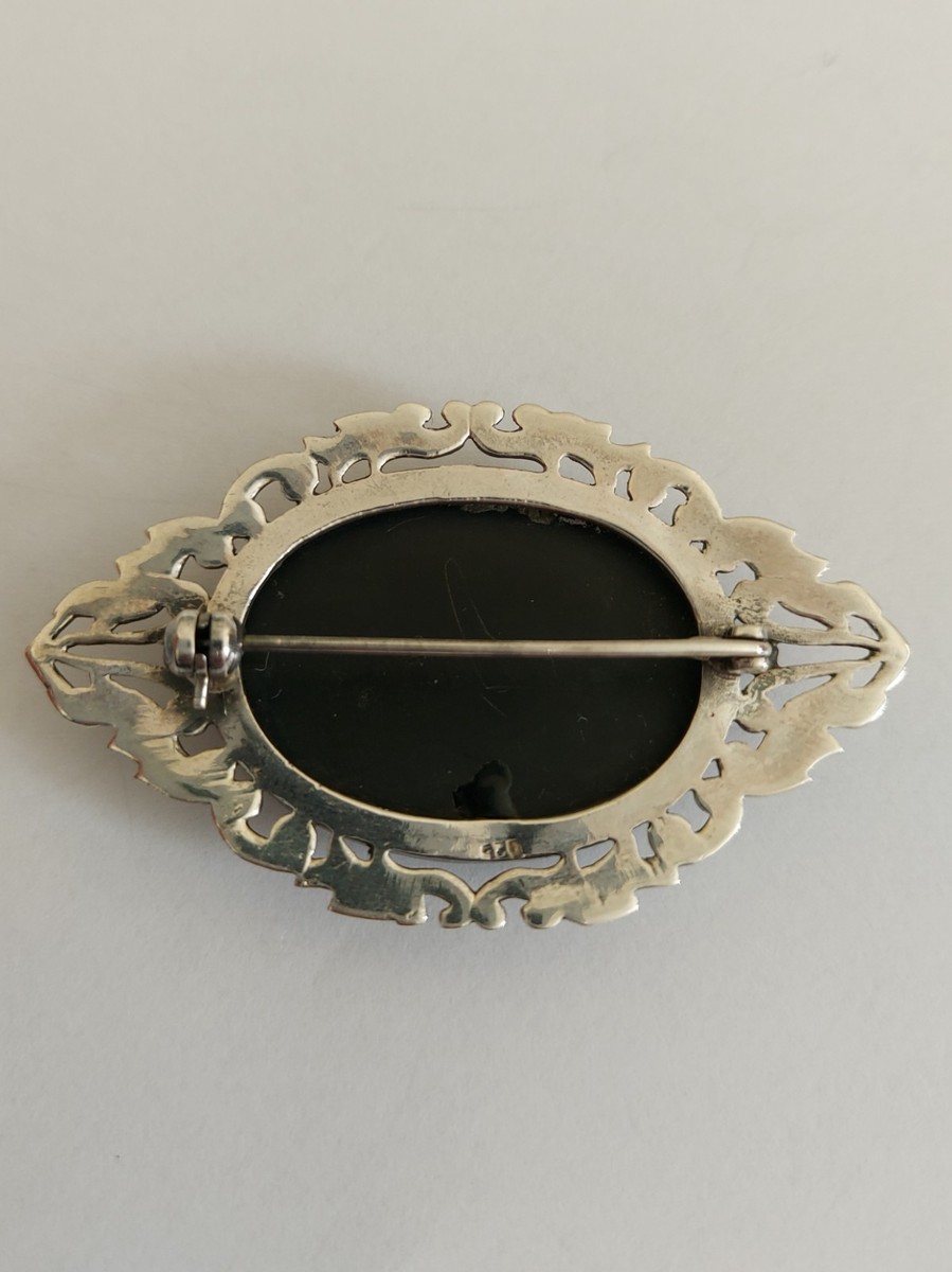 Vintage 50mm Solid Sterling Silver Black Onyx Mourning Brooch Gothic Jewellery View 3
