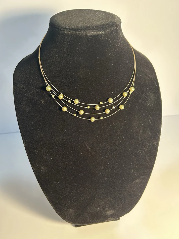 UNIQUE ADI PAZ   14K GOLD 5 STRAND PEARL & WHITE TOPAZ NECKLACE IN  BOX - Image 4 of 4