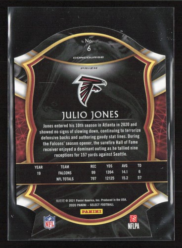 Julio Jones 2020 Panini Select #6 Red Prizm Die Cut Atlanta Falcons - Picture 2 of 2