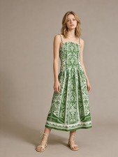 NWOT Farm Rio Floral Delicate Tapestry Linen Drop-Waist Midi Dress Size XL Green