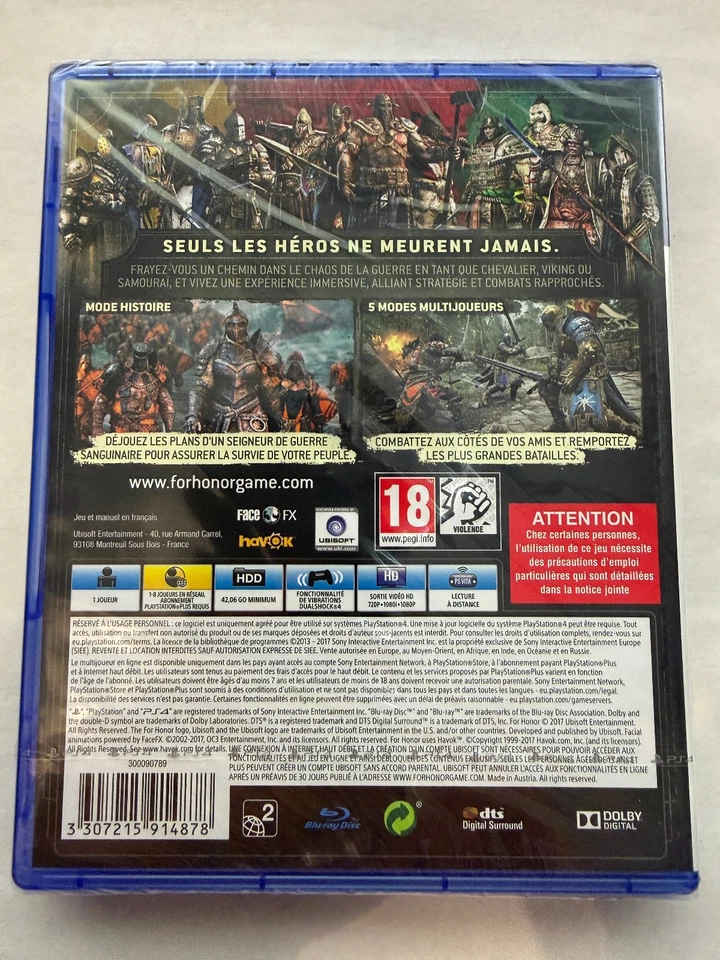 For Honor playstation 4 PS4 NEUF BLISTER - Photo 2/4