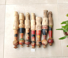 Antique Handmade Wooden Lacquered Wall Peg Rack Parts Boho Rustic Old Hooks 7Pcs