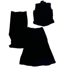 50s Black Velvet Lot Sleeveless Mock Neck Top Maxi Skirt Set Women's L/XL