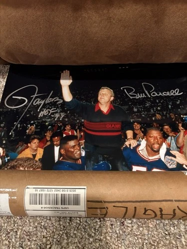 LAWRENCE TAYLOR BILL PARCELLS SIGNED NEW YORK GIANTS 16x20 PHOTO JSA PSA