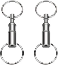 2 Pieces Quick Release Keychain Detachable Pull Apart Key 2.5cm x 8cm, Silver 