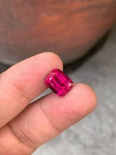 6.74ct Certified Natural Rubellite Tourmaline Deep Vivid Reddish Pink Step Cut