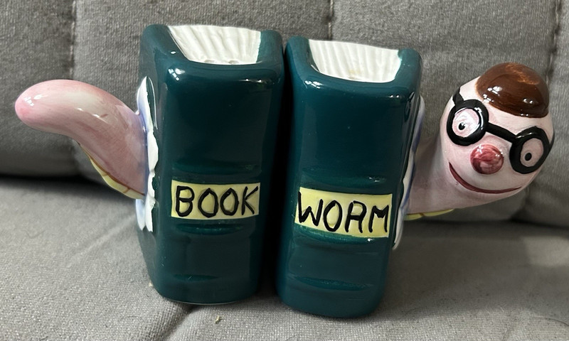 Sarsaparilla Deco Designs Bookworm Ceramic Bookends Salt Pepper Shakers Glossy 