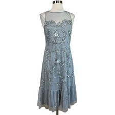 Adrianna Papell Women Cocktail Dress Size 6 Silver Beaded Sleeveless Midi Shift