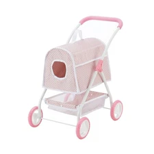 Olivia's Little World Play Pet Stroller + Pet Carrier, Pink/White