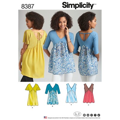 Simplicity Sewing Pattern 8387 Top Tunic Knits V Neck Misses Size XXS-XXL