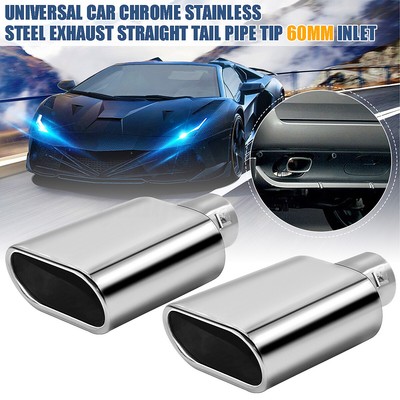 2x 60mm Inlet Universal Car Exhaust Tail Rear Muffler Tip Pipe Chrome Straight