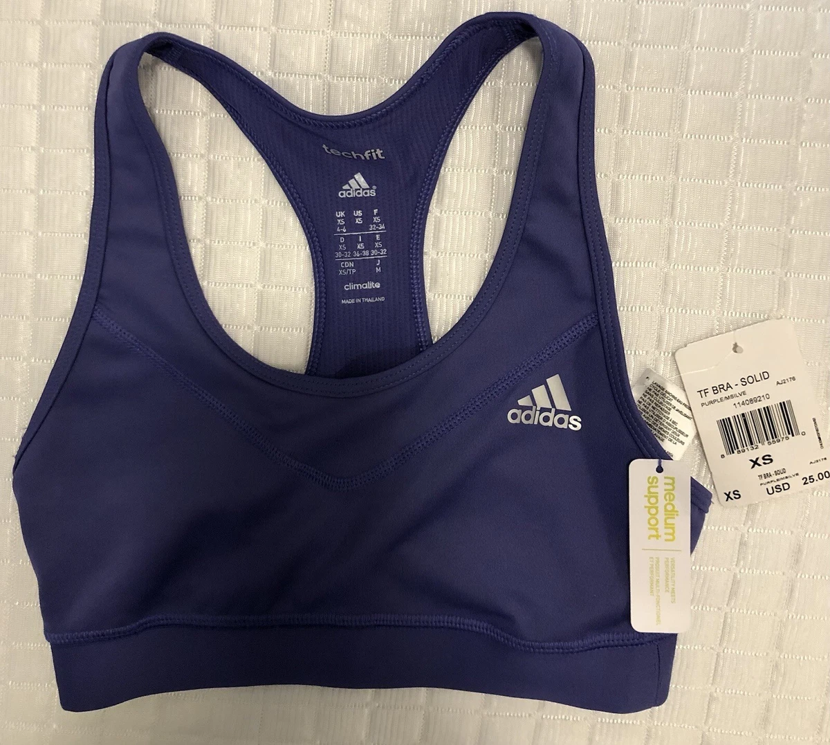 Adidas NWT Women's Sports Bra XS Purple Climalite TechFit Medium Support