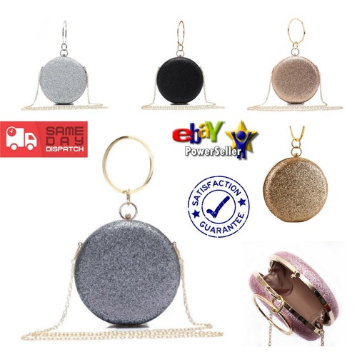 Nuova elegante borsa/sera glitter da donna rotonda con grande manico rotondo - Foto 11 di 17