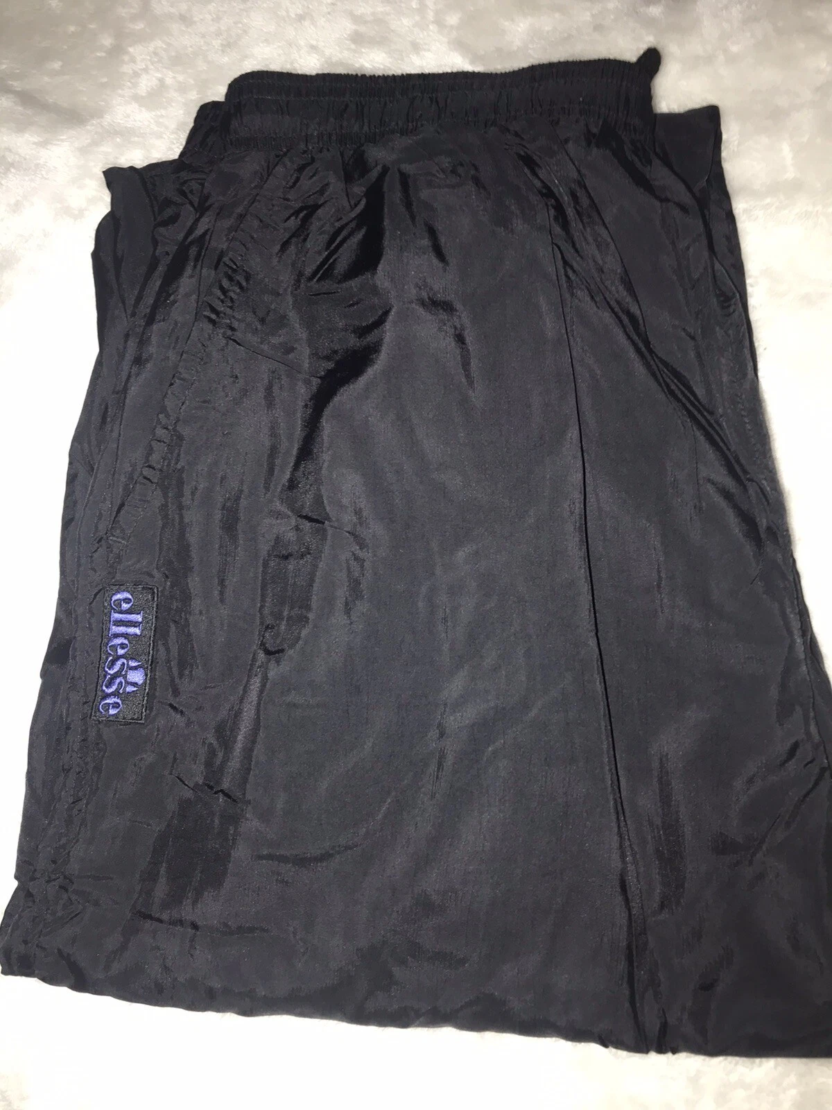 Retro 90s Ellesse NylonBlack Windbreaker Track Pants Zip Ankle Men’Size Médium