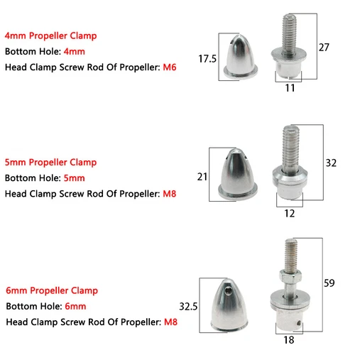 2mm-6mm Bullet Head Propeller Clip Aluminum Paddle Clip Adapter Holder RC Motor - Picture 6 of 9