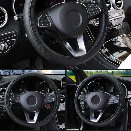 Car Leather Steering Wheel Cover Good Grip Car Accessories For 15"/37-38CM Black - Bild 7 von 9