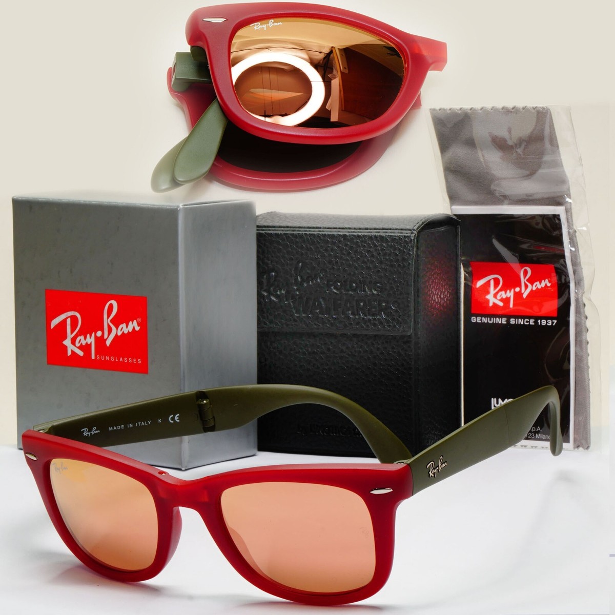 Ray-Ban Sunglasses Folding Wayfarer Red Green Gold Mirror RB 4105