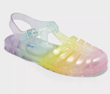 Girls Rainbow Jelly Sandals Buckle Strap Water Shoes Summer Beach Pool New