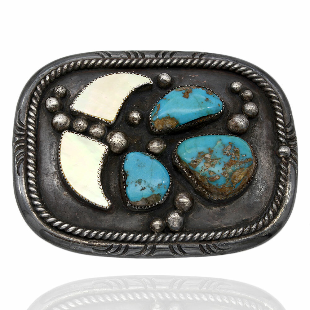 Large Vintage Navajo Sterling Silver Turquoise Mother… - Gem