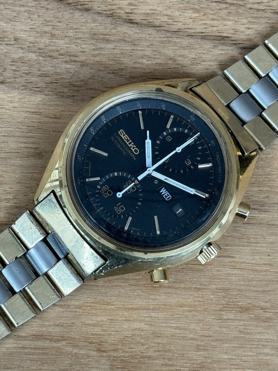 Seiko 6138 8020 Panda Black Gold Plated Original Preserved Working