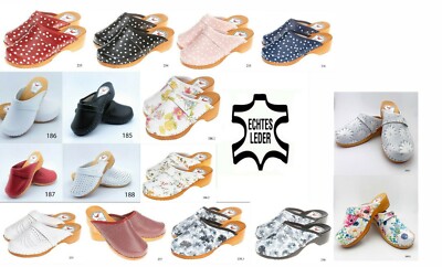 ECHT Damen Herren Clogs Leder Schuhe Holzclogs Holzschuhe Pantoletten Farbwahl