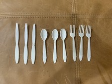 Plastic Cutlery Pretend Play Fork spoons Knives White Lot of 9