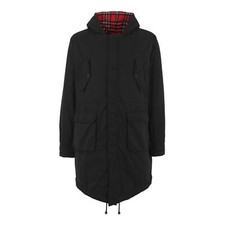 MENS MERC LONDON FISHTAIL CHECK LINED PARKA COAT / JACKET TOBIAS - BLACK